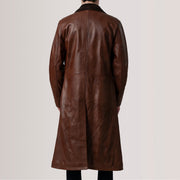 
Detailopname of Notch & Button Hardware on Charlton Waxed Bruin Leather Single Breasted Leren Jas voor Heren For Men