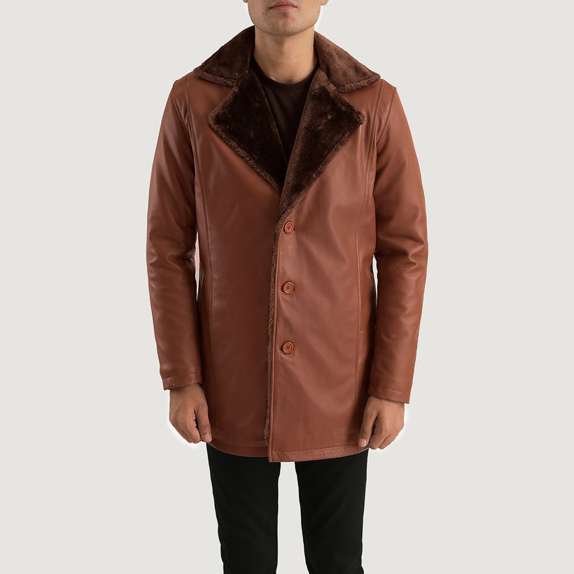 Cinnamon Bruin Leather Fur Leren Jas voor Heren