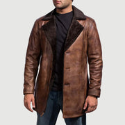 Men's Cinnamon Distressed Leather Fur Leren Jas voor Heren in Distressed Brown Sheepskin Burnishing - Front Profile View &amp; Tailored Silhouette | Buy Online