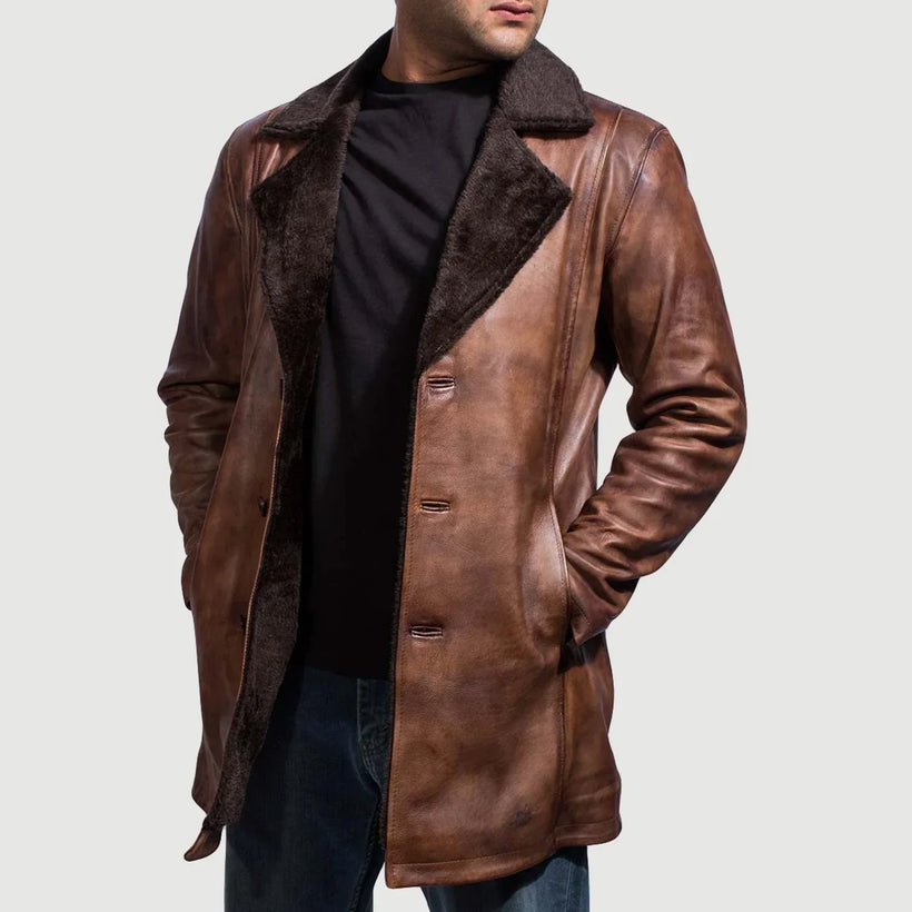 Cinnamon Distressed Leather Fur Leren Jas voor Heren