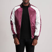 Clarke Kastanjebruin Varsity Leren Jas voor Heren - Lateral Side Profile View Showing Sleeve Cut &amp; Athletic Taper Fit