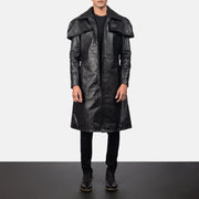 Men's Classic Zwart Leather Duster voor Heren in Black Cowhide Leather - Front Profile View &amp; Tailored Silhouette | Buy Online