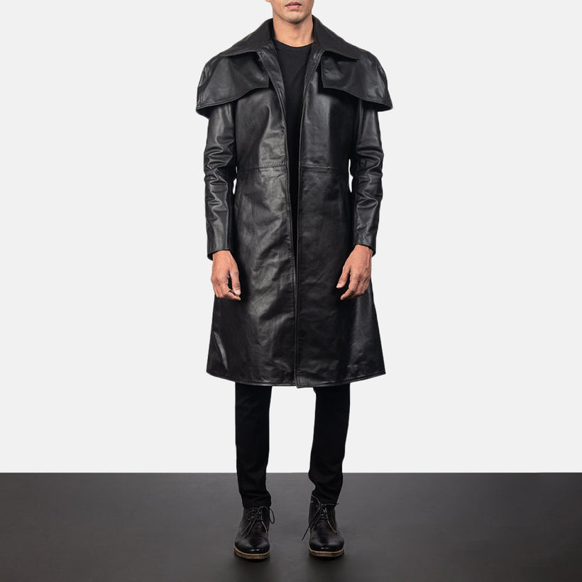 Classic Zwart Leather Duster voor Heren