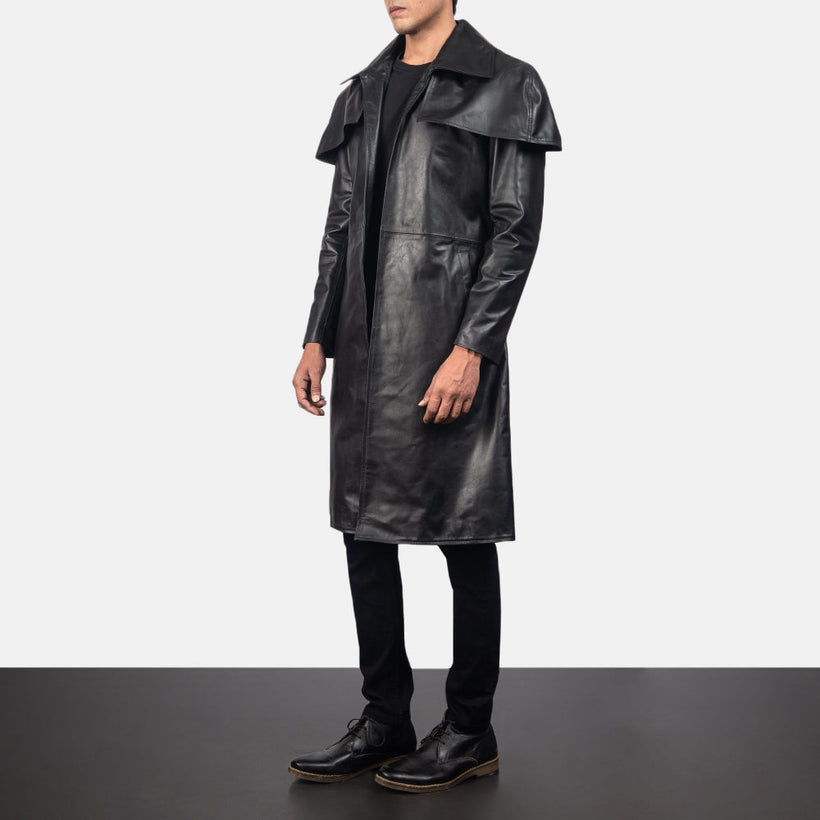 Classic Zwart Leather Duster voor Heren
