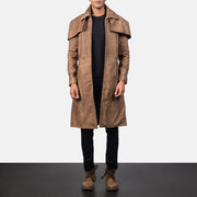 Men's Classic Bruin Leather Duster voor Heren in Distressed Brown Sheepskin Snuffed - Front Profile View &amp; Tailored Silhouette | Buy Online
