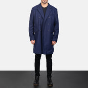 
Blue Wool Double Breasted Coat in Navy Blue Synthetic Wool - Vooraanzicht & getailleerd silhouet | Online kopen