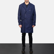 
Blue Wool Double Breasted Coat - Zijaanzicht met ergonomische mouwsnede