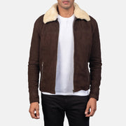 Men's Coffner Bruin Shearling Fur Leren Jas voor Heren in Distressed Brown Goatskin Suede - Front Profile View &amp; Tailored Silhouette | Buy Online