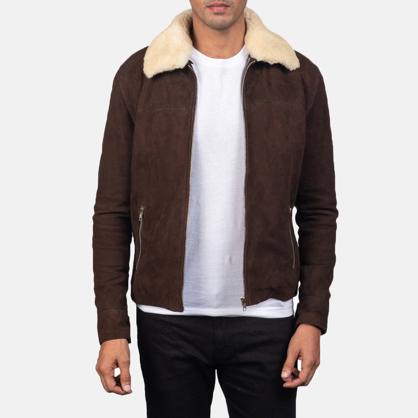 Coffner Bruin Shearling Fur Leren Jas voor Heren