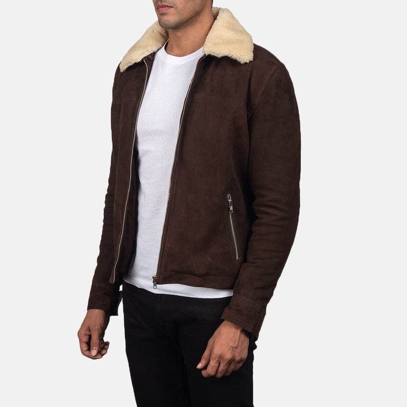 Coffner Bruin Shearling Fur Leren Jas voor Heren