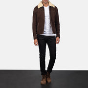 Men's Coffner Bruin Shearling Fur Leren Jas voor Heren - Lateral Side Profile View Showing Sleeve Cut &amp; Athletic Taper Fit