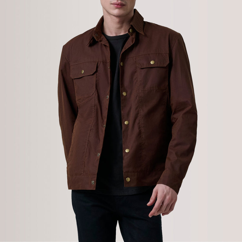 Colberto Bruin Waxed Canvas Trucker Leren Jas voor Heren