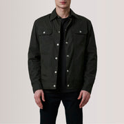 Colberto Olive Waxed Canvas Trucker Leren Jas voor Heren For Men in Olive Waxed Cotton Canvas - Front Profile View &amp; Tailored Silhouette | Buy Online