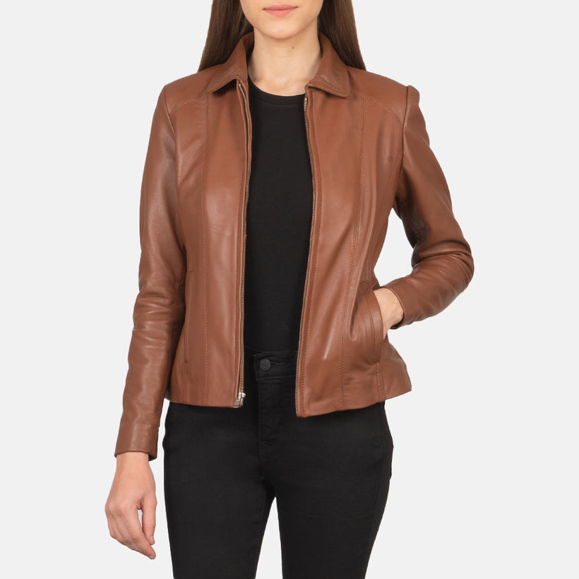 Colette Bruin Leren Jas voor Dames