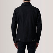 Close-Up Detail of Classic Collar &amp; Heavy-Duty Zipper Hardware on Conard Zwart Denim Trucker Leren Jas voor Heren For Men