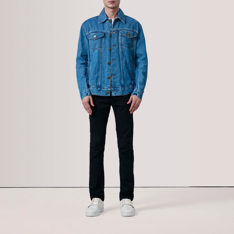 Conard Blauw Denim Trucker Leren Jas voor Heren