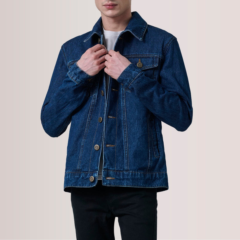 Conard Dark Blauw Denim Trucker Leren Jas voor Heren