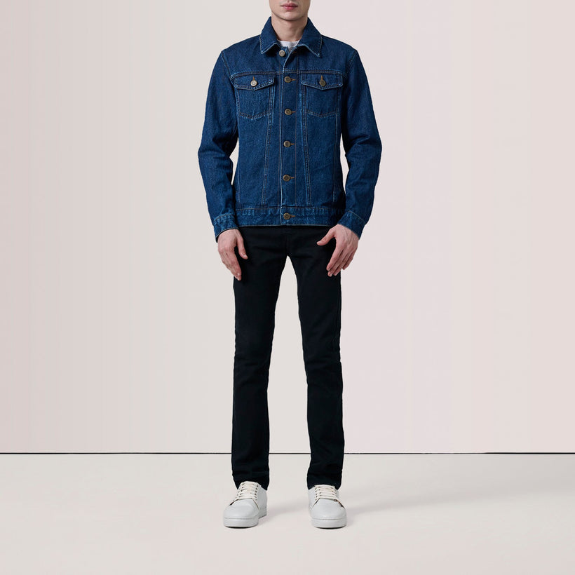 Conard Dark Blauw Denim Trucker Leren Jas voor Heren