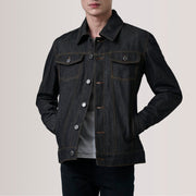 
Conard Faded Zwart Denim Trucker Leren Jas voor Heren For Men in zwart rundleer - Vooraanzicht & getailleerd silhouet | Online kopen
