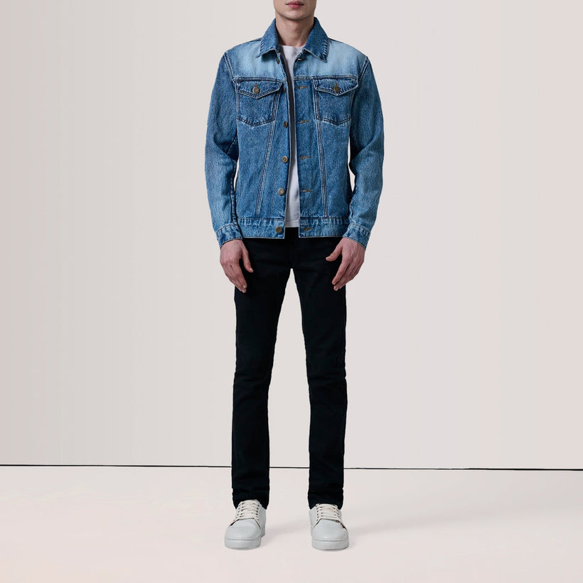 Conard Ice Blauw Denim Trucker Leren Jas voor Heren