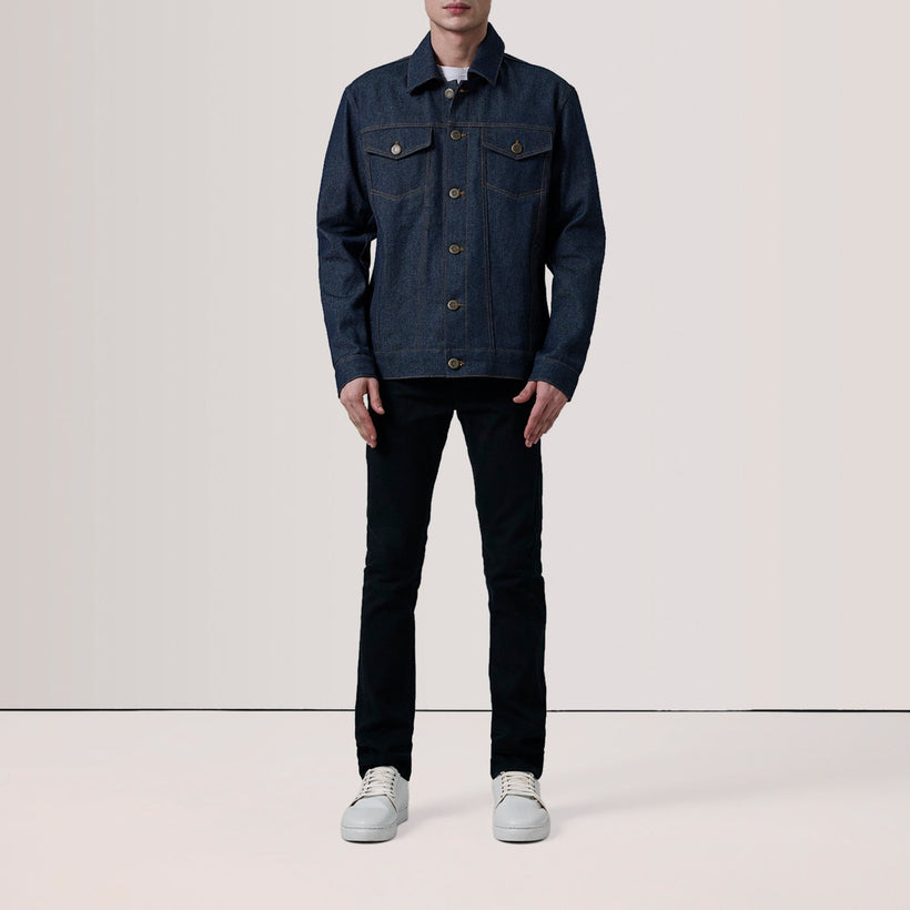 Conard Indigo Blauw Denim Trucker Leren Jas voor Heren