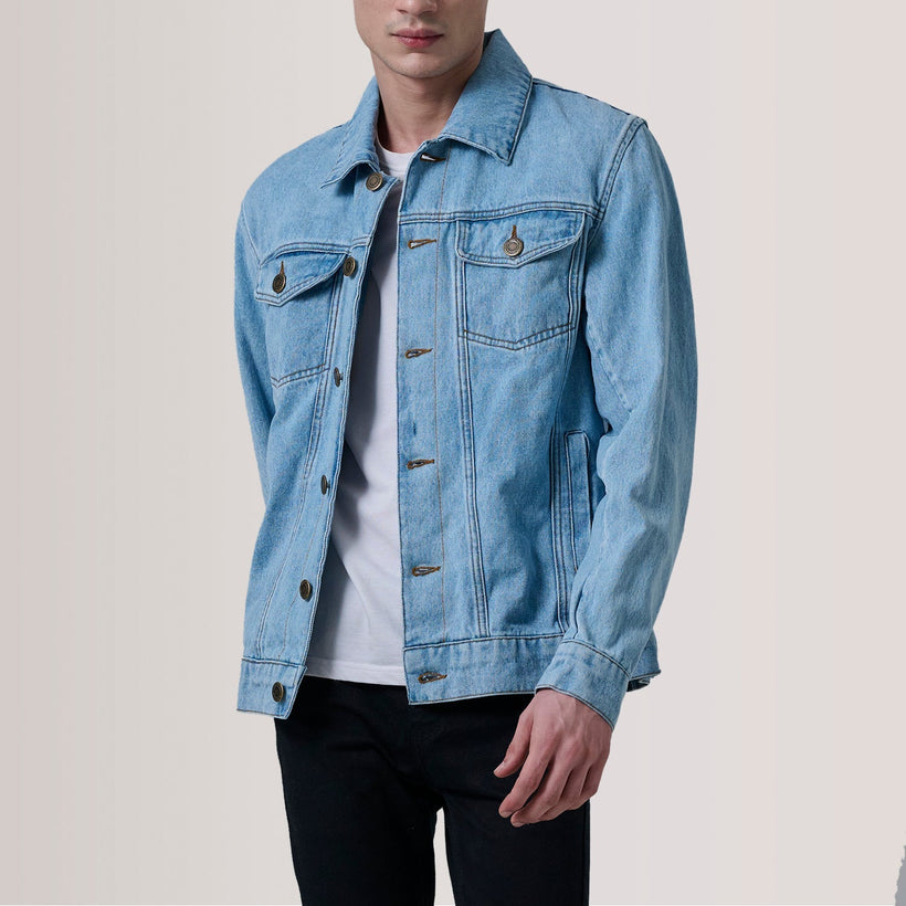 Conard Light Blauw Denim Trucker Leren Jas voor Heren