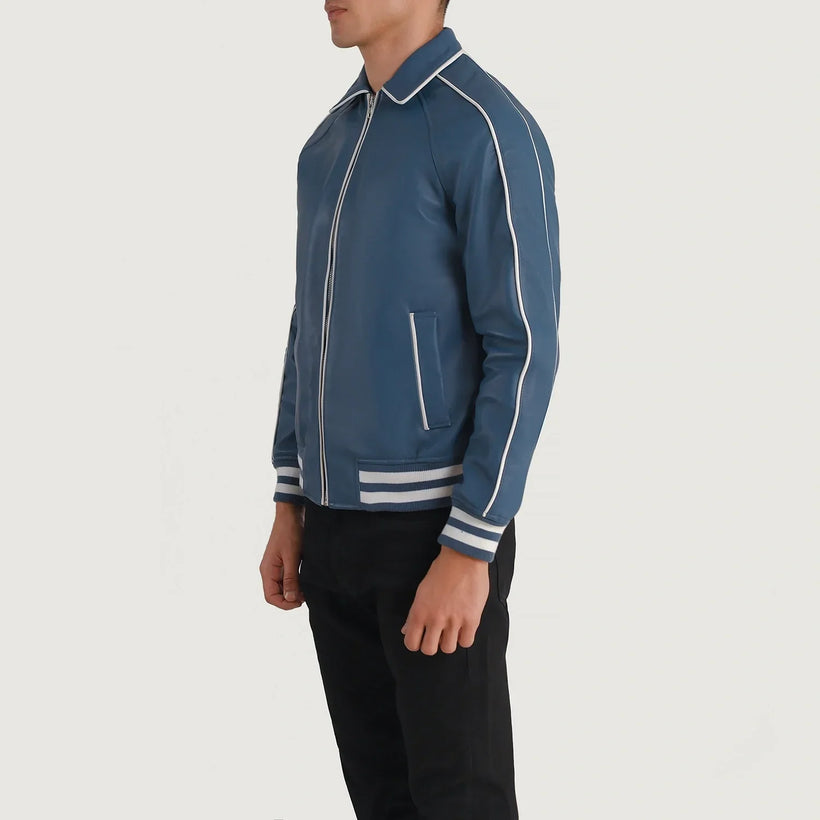 Cooper Blauw Leather Varsity Leren Jas voor Heren