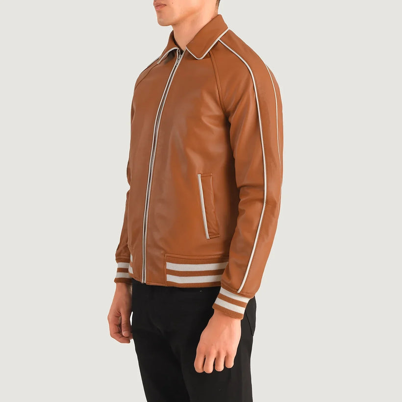 Cooper Lichtbruin Bruin Leather Varsity Leren Jas voor Heren