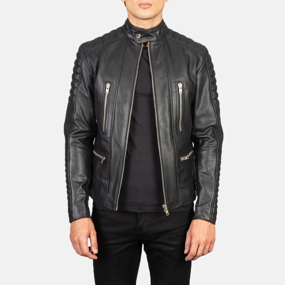 
Damian Grey Suede Biker Jacket in Grey Sheepskin Suede - Vooraanzicht & getailleerd silhouet | Online kopen