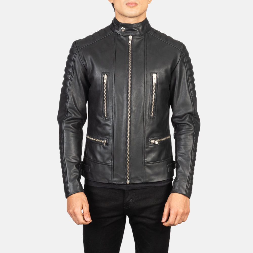 
Detailopname of Band with Snap Button & Zipper Hardware on Damian Grey Suede Biker Jacket