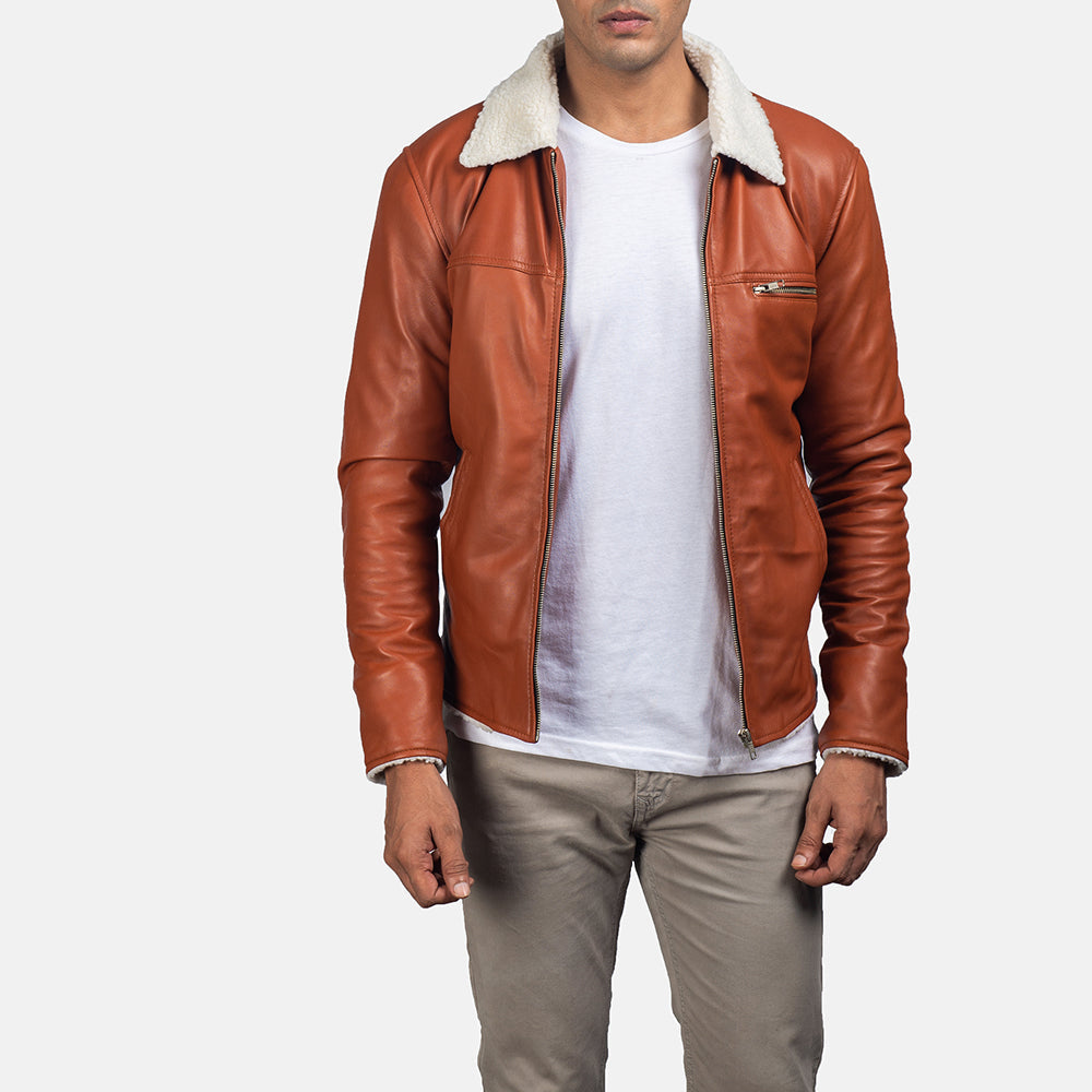 Men's Dan Frost Lichtbruin Lammycoat voor Heren in Brown Sheepskin Leather - Front Profile View &amp; Tailored Silhouette | Buy Online