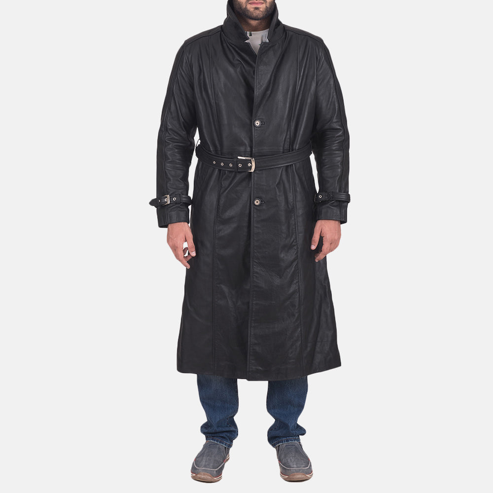 
Daniel Zwart Leren Trenchcoat voor Heren in Black Cowhide Leather - Vooraanzicht & getailleerd silhouet | Online kopen