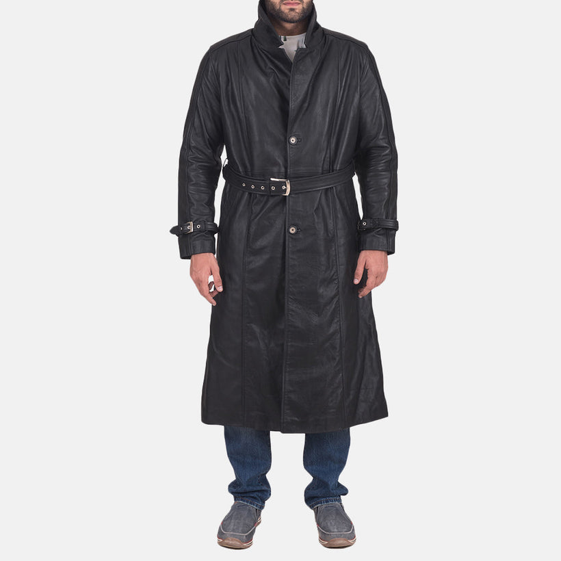 Daniel Zwart Leren Trenchcoat voor Heren