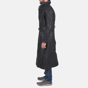 
Daniel Zwart Leren Trenchcoat voor Heren - Zijaanzicht met ergonomische mouwsnede