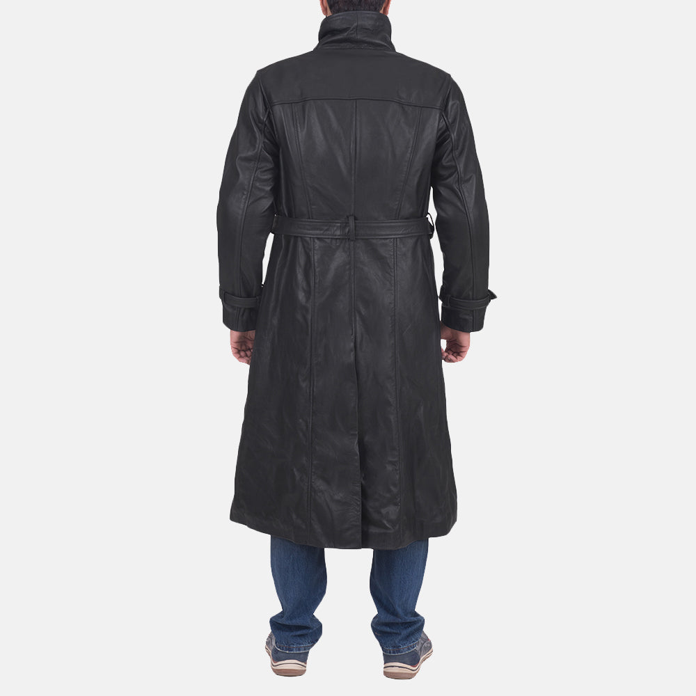 
Detailopname of Classic Collar & Button & Waist belt Hardware on Daniel Zwart Leren Trenchcoat voor Heren