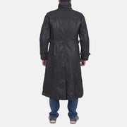 
Detailopname of Classic Collar & Button & Waist belt Hardware on Daniel Zwart Leren Trenchcoat voor Heren