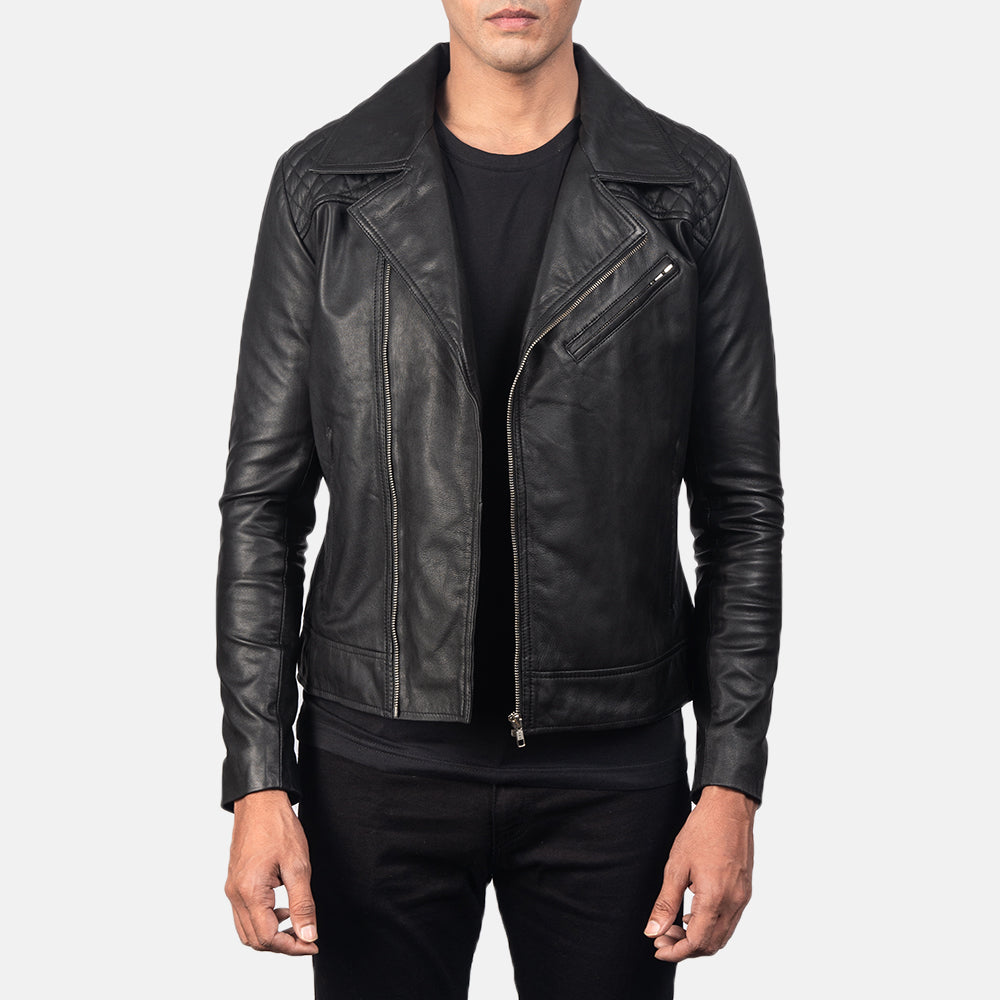 Danny Quilted Brown Leather Biker Jacket in Distressed Brown Goatskin Leather - Vooraanzicht & getailleerd silhouet | Online kopen