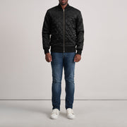 
Detailopname of Varsity & Zipper Hardware on Danson Gewatteerd Zwart Varsity Leren Jas voor Heren