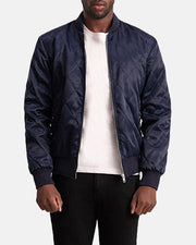 
Danson Gewatteerd Blauw Varsity Leren Jas voor Heren - Zijaanzicht met ergonomische mouwsnede