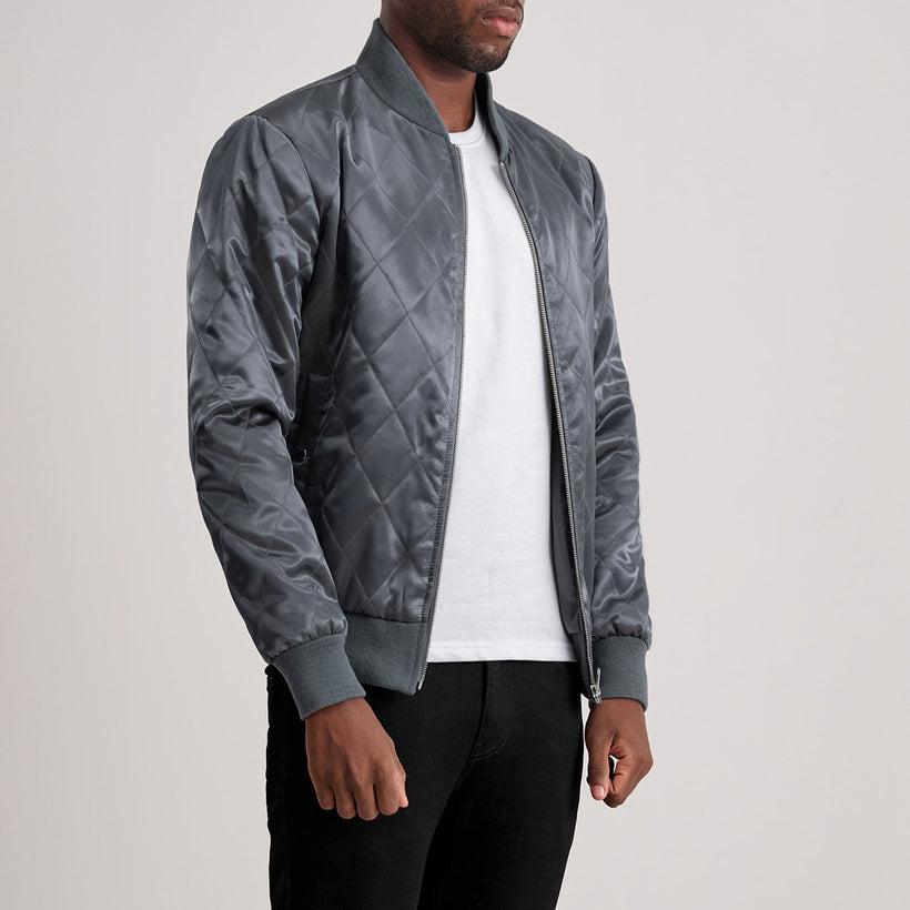 Danson Gewatteerd Grey Varsity Leren Jas voor Heren