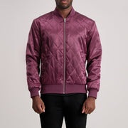 Danson Gewatteerd Kastanjebruin Varsity Leren Jas voor Heren in Maroon Satin - Front Profile View &amp; Tailored Silhouette | Buy Online