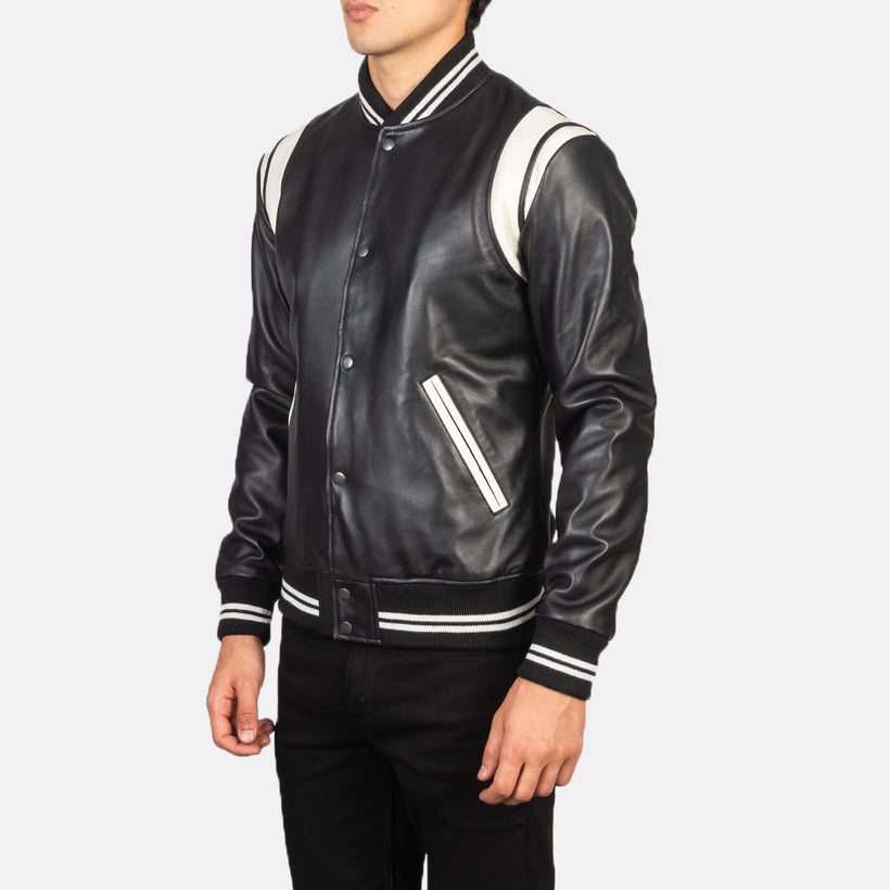 Dantee Zwart Leather Varsity Leren Jas voor Heren