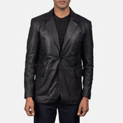 Men's Daron Zwart Leren Leren Blazer voor Heren in Black Sheepskin Leather - Front Profile View &amp; Tailored Silhouette | Buy Online