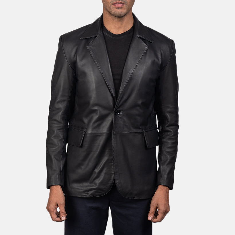 Daron Zwart Leren Leren Blazer voor Heren