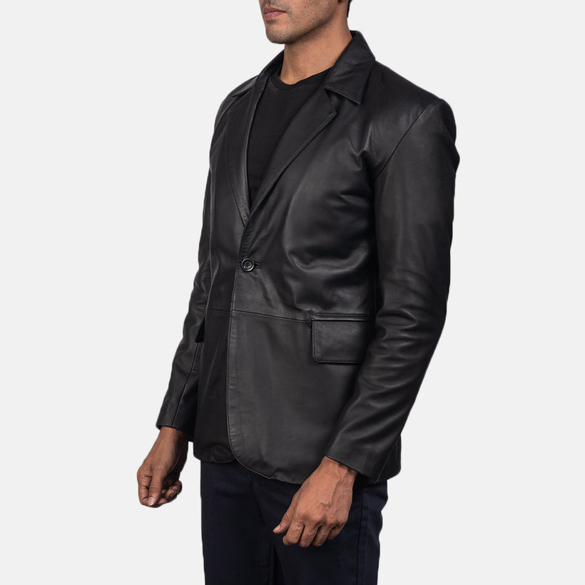 Daron Zwart Leren Leren Blazer voor Heren