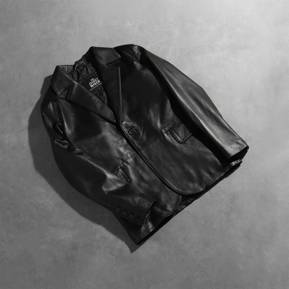 Open Hem &amp; Hem Craftsmanship Construction Detail on Men's Daron Zwart Leren Leren Blazer voor Heren