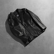 Open Hem &amp; Hem Craftsmanship Construction Detail on Men's Daron Zwart Leren Leren Blazer voor Heren