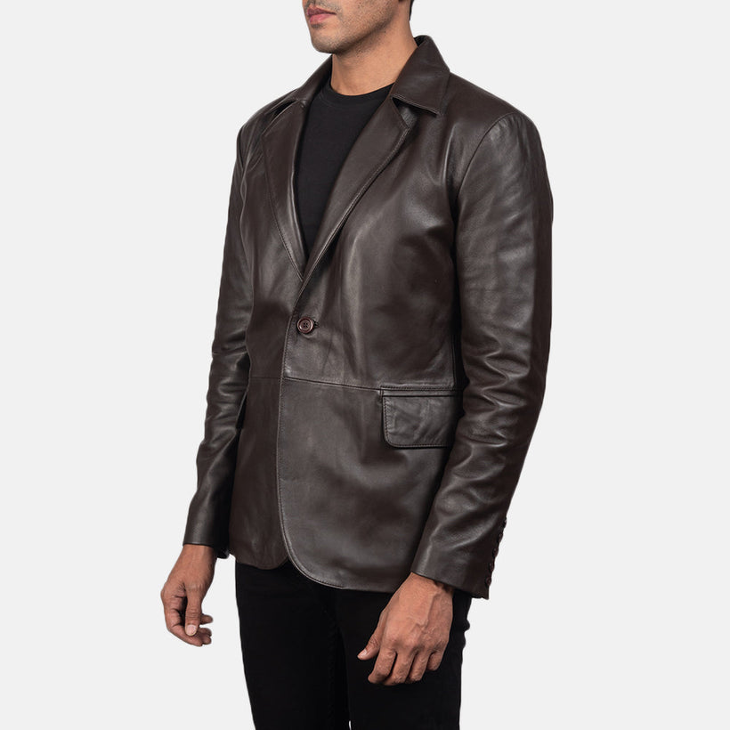 Daron Bruin Leren Leren Blazer voor Heren