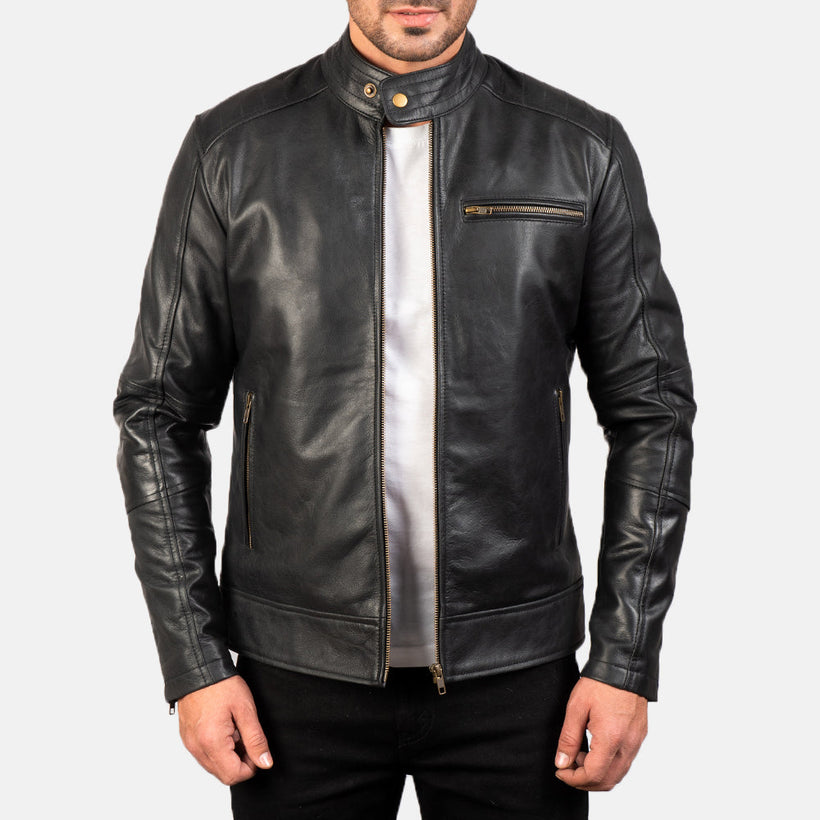 Dean Zwart Leren Bikerjack voor Heren