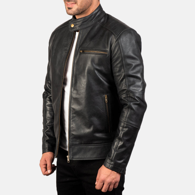 Dean Zwart Leren Bikerjack voor Heren